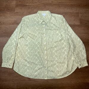 J. Jill‎ Womens Large Yellow Paisley Floral Button Down Long Sleeve Shirt Pocket